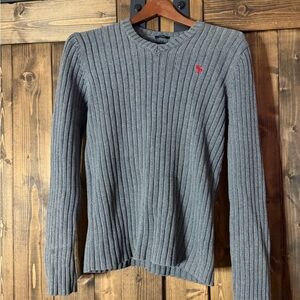 Abercrombie & Fitch Gray V-Neck Sweater with Red Logo
